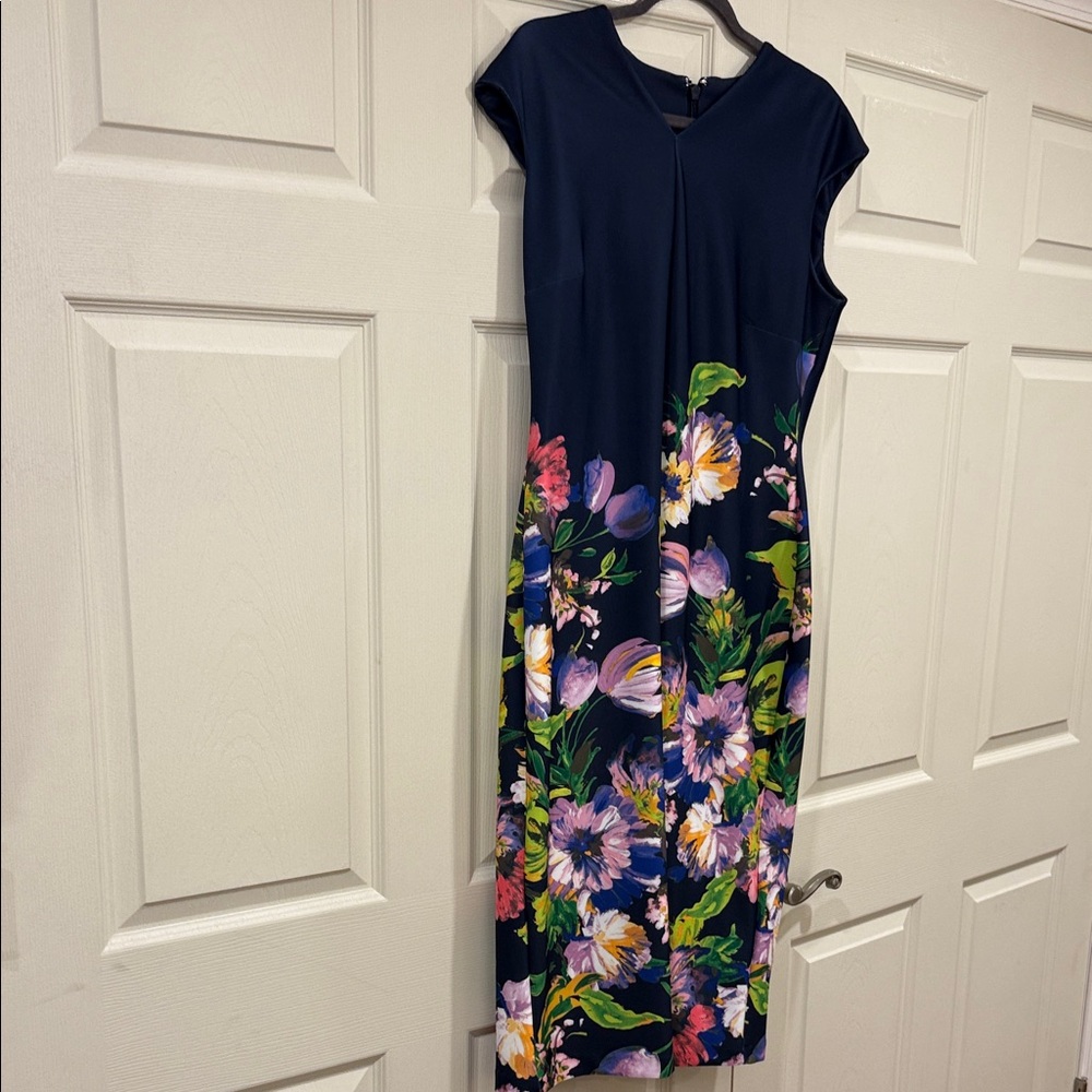 New York & Company Dark Blue Floral Midi Dress